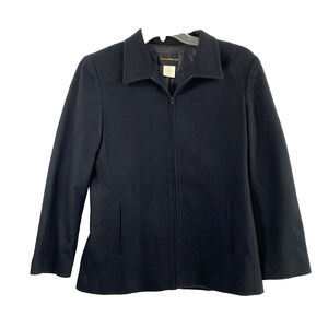 Harris Wallace Wool Blend Jacket Womens Size 10 Black Full‎ Zip Pockets Lined